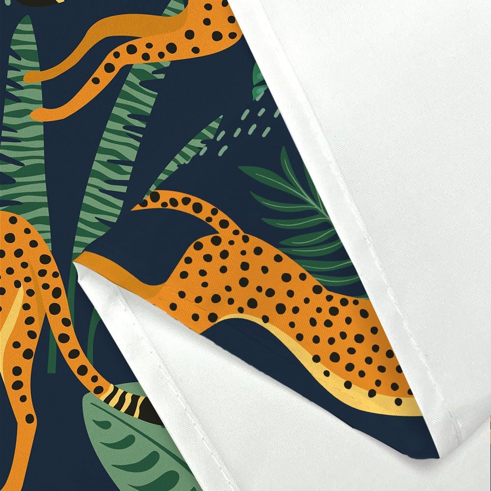 Orange Leopard And Green Tropical Leaves Pattern Waterproof Polyester Shower Curtain 180X180Cm Jungle Animal Print Bath Curtain