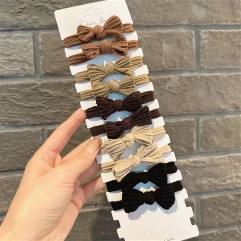 Bow Hair Ties Sweet Style Set For Women High Elasticity Fabric Solid Color Bowknot Minimalist Ponytail Holders Hair