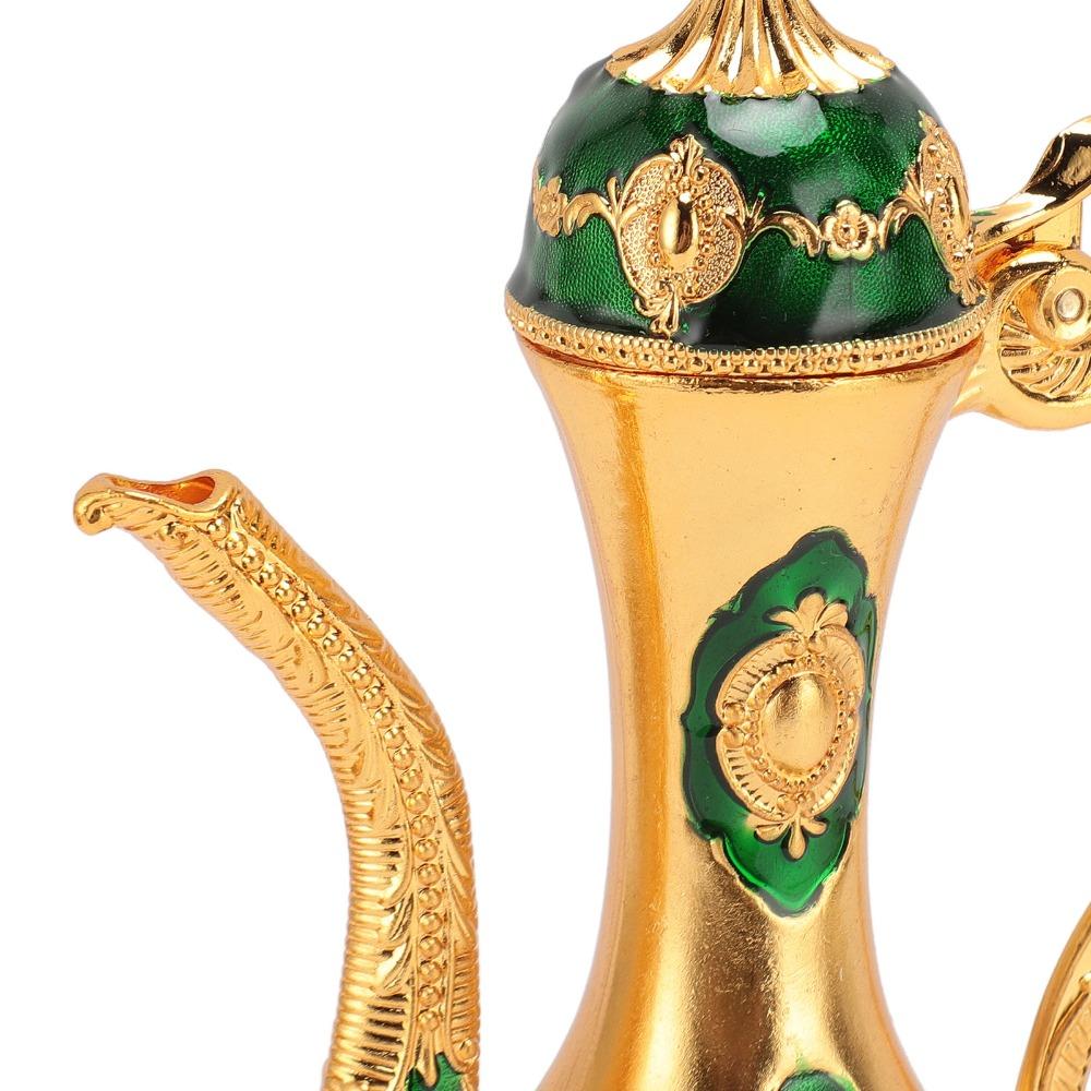 8PCS Zinc Alloy Wine Pot Kit Gold Green Turkish Tea Set Tea Sets Coffee Pot Set  Home Party Decor
