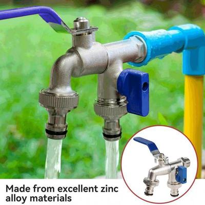 Garden Hose Splitter 2 Way Heavy Duty Hose Connector Tap Splitter With Valves Rust-Resistant Metal Irrigation Parts For Outdoor