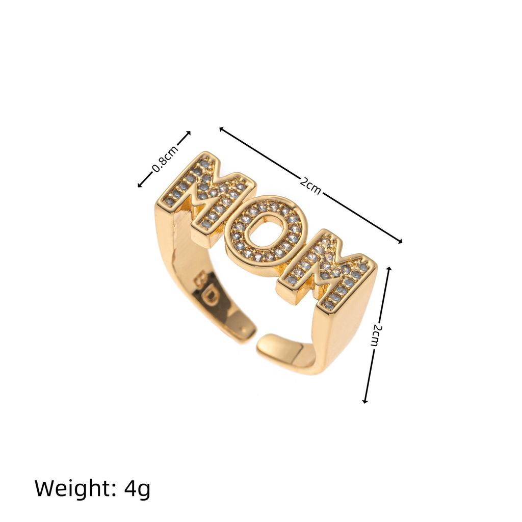 Ring Full Diamond Mom Ring Zircon Letter Ring Mom Mother'S Day Gift Jewelry Female