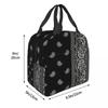 Schwarzweiß Paisley Chicano Bandana Stil Tragbare Lunchbox Damen Wasserdicht Kühler Thermisch Lebensmittel Isoliert Lunchtasche Schule