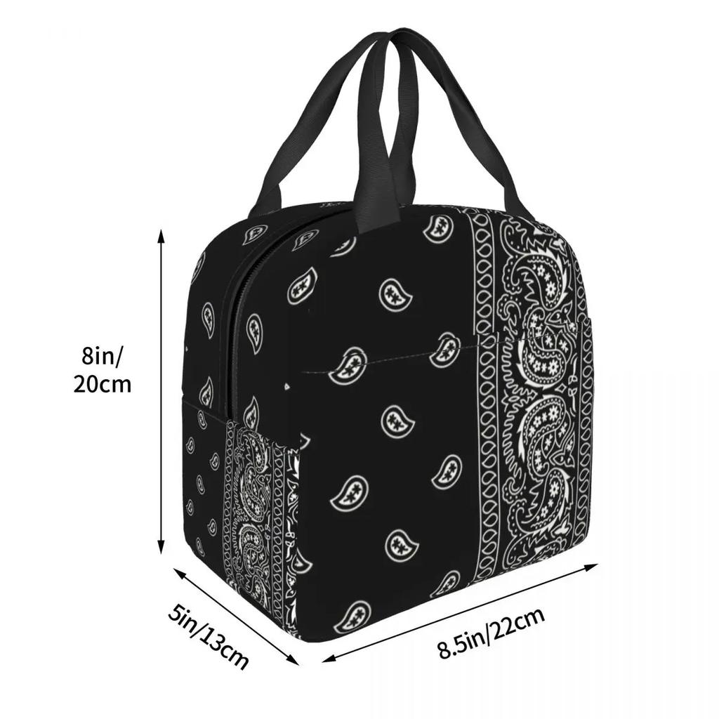 Schwarzweiß Paisley Chicano Bandana Stil Tragbare Lunchbox Damen Wasserdicht Kühler Thermisch Lebensmittel Isoliert Lunchtasche Schule
