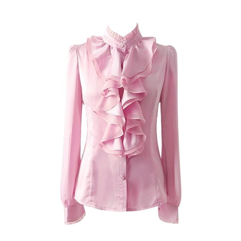 Blouse shirt Women Fashion Blouses Pink Casual Shirts Elegant Ruffled Collar White Office Female Clothing Spring Topsjavascript: void(0)
