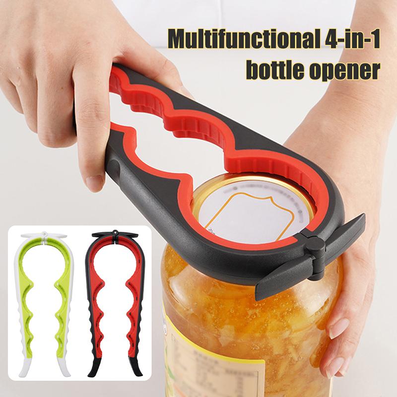 Jar Opener, 4 In 1 Multi Function Can Opener Bottle Opener Kit with Silicone Handle Easy To Use for Children, Elderly and Arthri