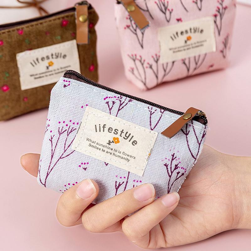 Flower Pattern Coin Purses Small Fresh Canvas Coin Wallet Lady Girls Earphone Coin Key Money Storage Bag Zipper Pouch