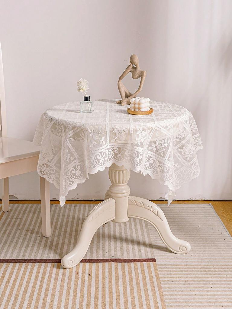 White Lace Tablecloth Rectangle Vintage Embroidered Lace Table Cover for Wedding Party Home