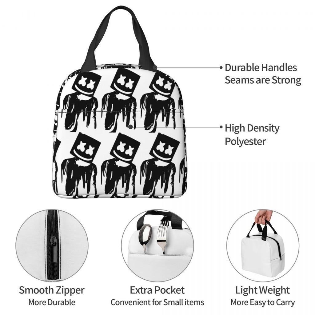 Marshmello - Sac à déjeuner isotherme DJ pour enfants Sac isotherme d'école Boîte alimentaire thermique Sac fourre-tout Contenant Boîtes à lunch étanches