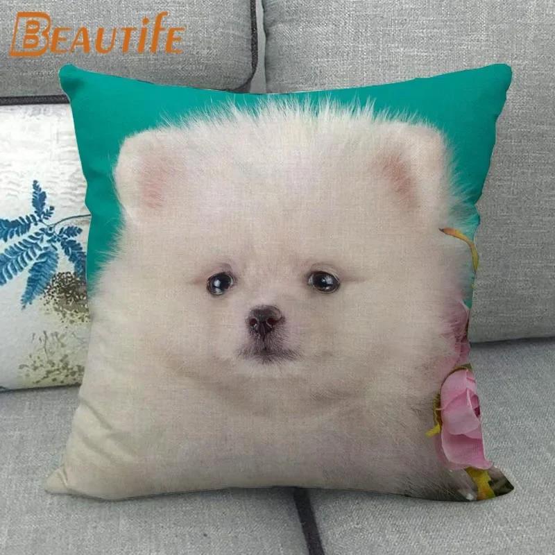 Nice Pomeranian Dog Pillowcase Bedroom Home Decorative Cover 45x45cm Square Zipper Pillow Cases Cotton Linen Fabric No Fade
