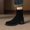 Krazing Pot Cow Suede Nubuck Round Toe Thick Heels Chelsea Boots Size 42 Concise Style Women Keep Warm Ankle Boots