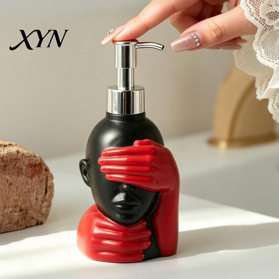 Großer Kapazität Seifenspender 200 ml Spenderflasche, Sanfte Schaumbildung Künstlerisches Schwarz-Rot Design Und Flasche für Badezimmerdekor Rostbeständige Pumpe