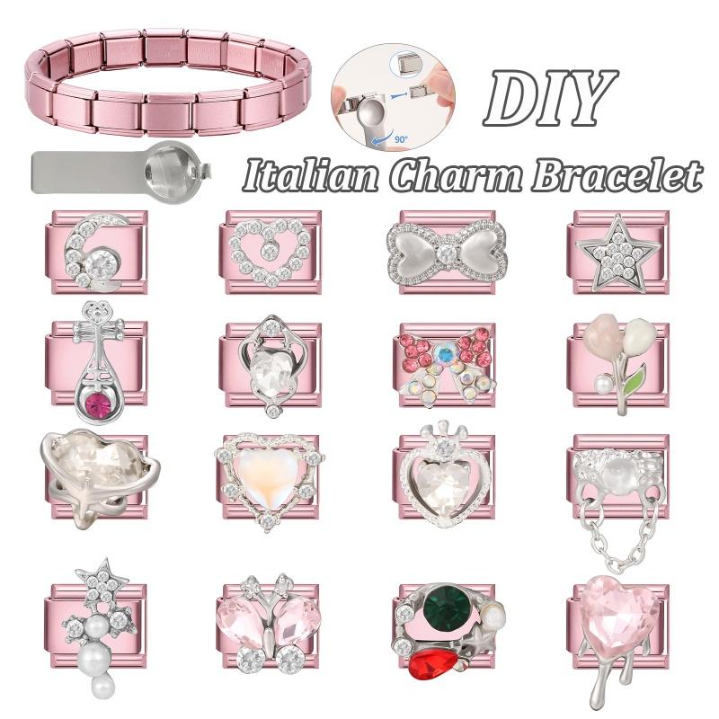 Cute Bow Knot Heart Moon Butterfly Star Candy Flower Italian Charm Links Fit 9MM Stainless Steel Bracelet Girls' DIY Making Gift