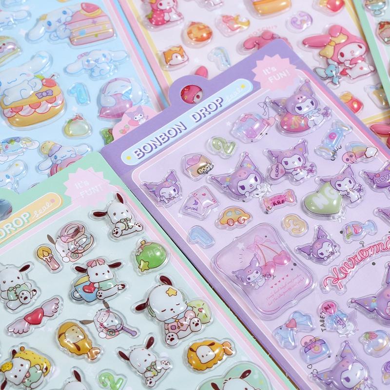 Sanrio Cartoon Sticker Hello Kitty Kuromi My Melody Aesthetic Sticker Cinnamoroll DIY Scrapbook Bonbon Drop Decal Party Favor