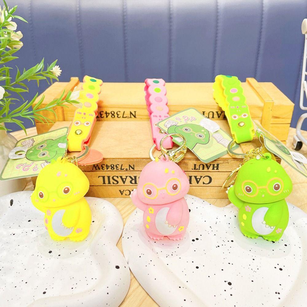 Raise Hand Dinosaur Glasses Dinosaur Keychain Flower Pattern Lucky Dinosaur Pendant  Unisex