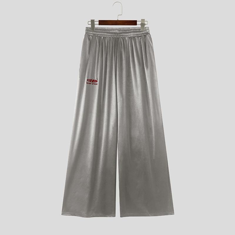 INCERUN Men's Y2K Glossy Baggy Wide Leg Pants Streetwear Hip Hop Casual Elastic Waist Bottoms