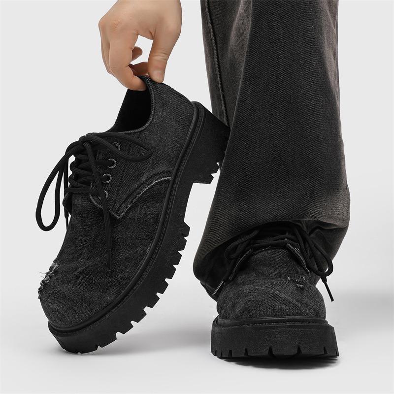 Lederschuhe Herren Herbst Design Sinn Nische Denim Ripped Derby Schuhe Trendy Casual Dicke Sohlen Big Head Bettler Tide Schuhe