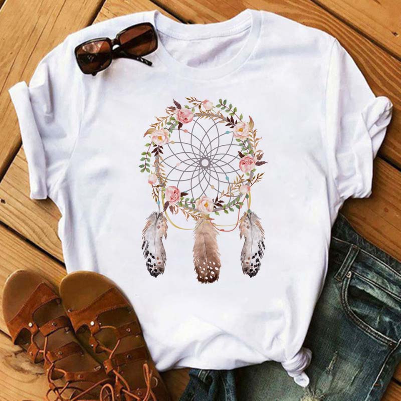 Fashion Dreamcatcher Women T Shirt Harajuku Graphic Ladies Tees Shirt Dream Catcher White Black T-Shirt Clothes Female Tshirt