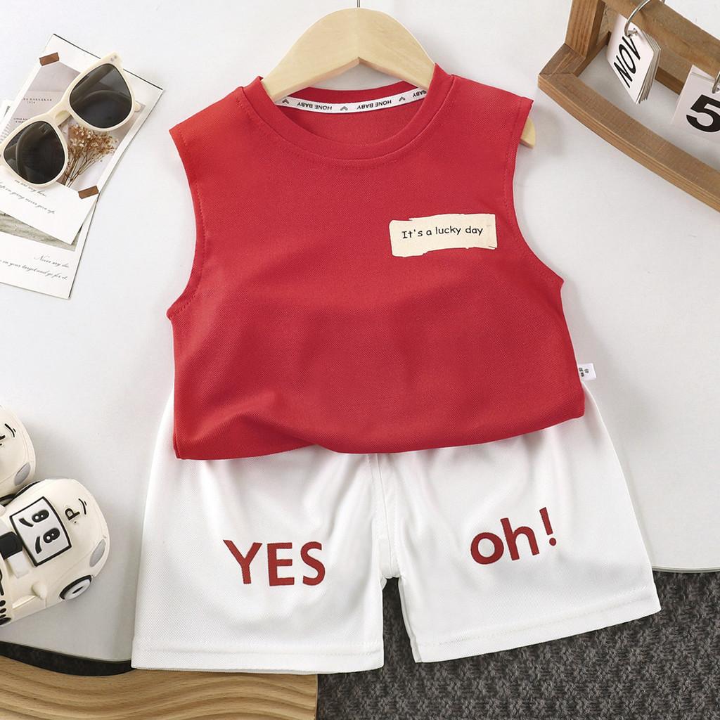 Summer Kids Cotton Vest Set With Letter Pattern For Toddler Boys Summer Wear