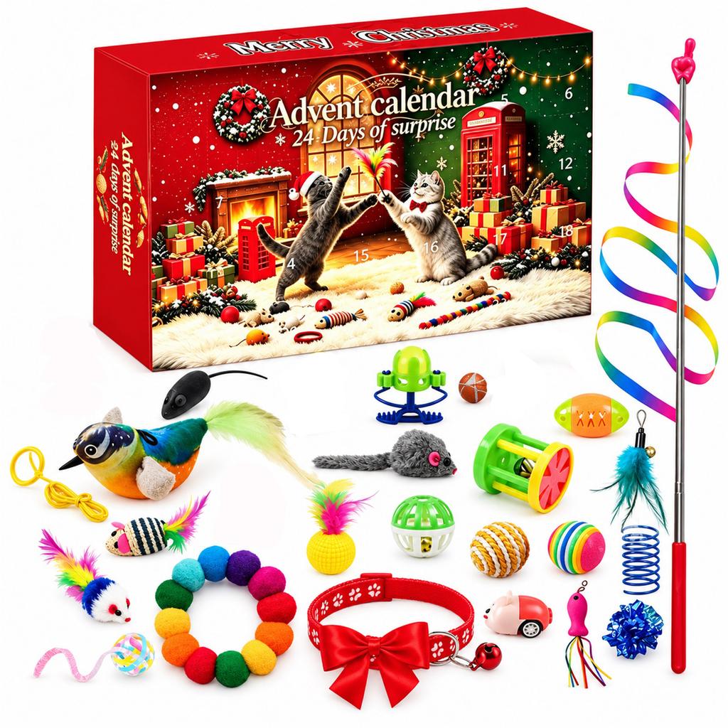 Christmas Countdown Calendar Blind-Box 24pc3d Pet Toy Blind-Box CatWand Bell Ball Mouse Plush Self-Amusing Pet Toy Set Christmas Gift