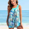 Traje de baño Tankini de 2 piezas para mujer, estampado azul cristal de árbol de coco, trajes de baño de vacaciones
