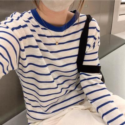 Simple Lazy Style Striped Long-sleeved Shirt Women's Summer Loose Ice Silk Breathable Thin Outer Blouse Top