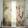 Retro Blood Handprint Window Treatment Tulle Modern Sheer Curtains for Kitchen Living Room the Bedroom Curtains Decoration