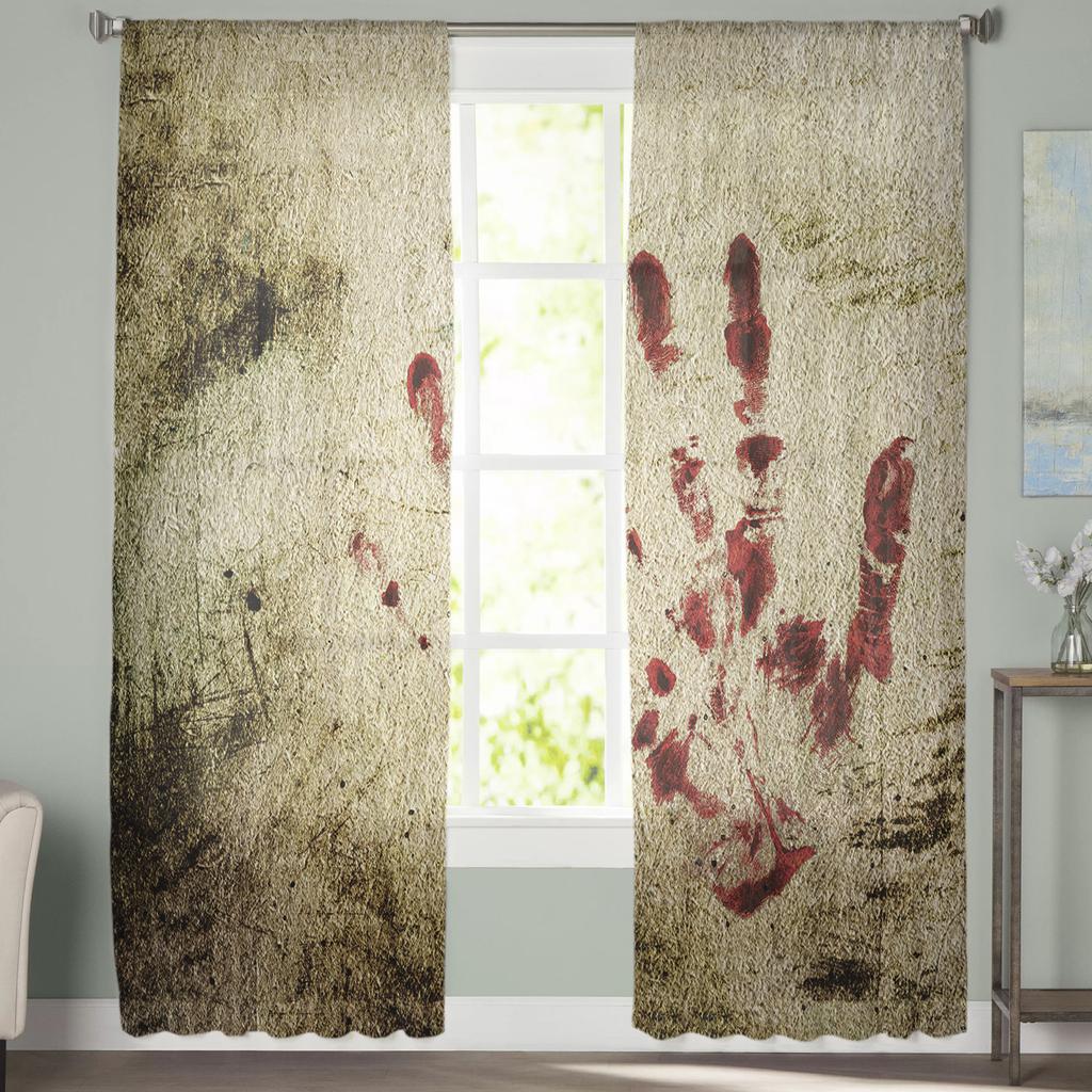 Retro Blood Handprint Window Treatment Tulle Modern Sheer Curtains for Kitchen Living Room the Bedroom Curtains Decoration