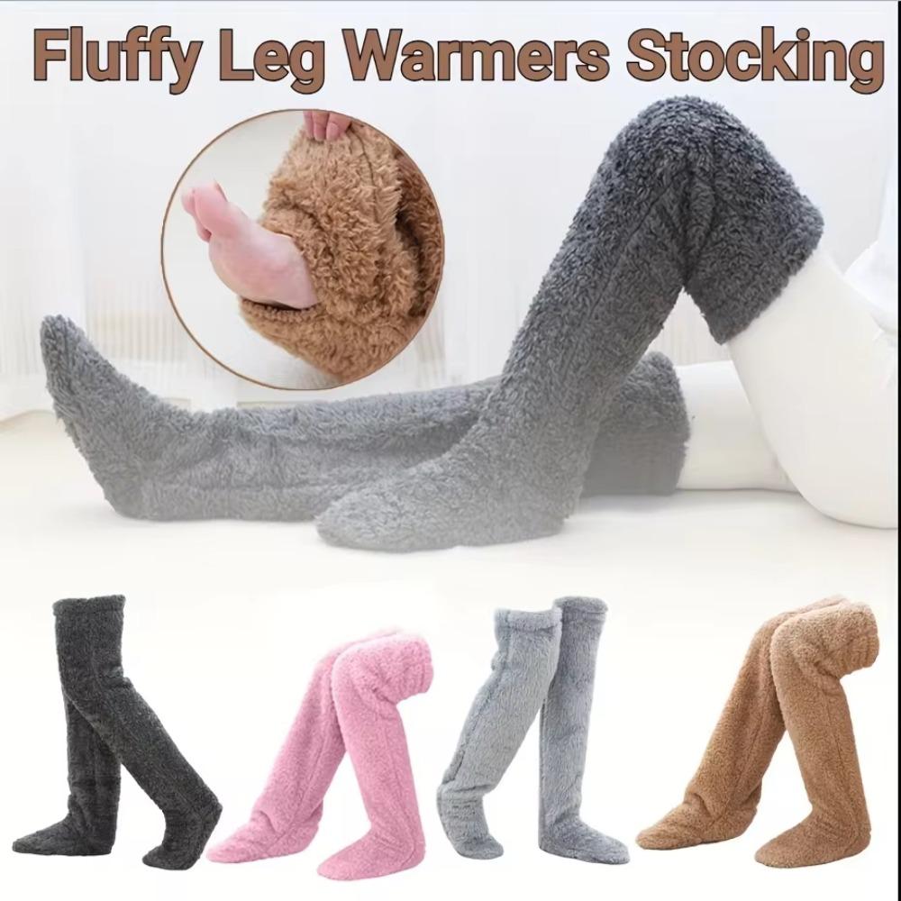 Long Coral Fleece Stockings Sleepings Thigh High Socks Fluffy Plush Stockings Women  Home