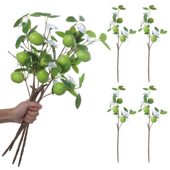 Artificial Lemons Branches 9 Head Faux Lemon Fruits with Stem Realistic Lifelike Fake Greenery Tree Branch with Flowers Leaves