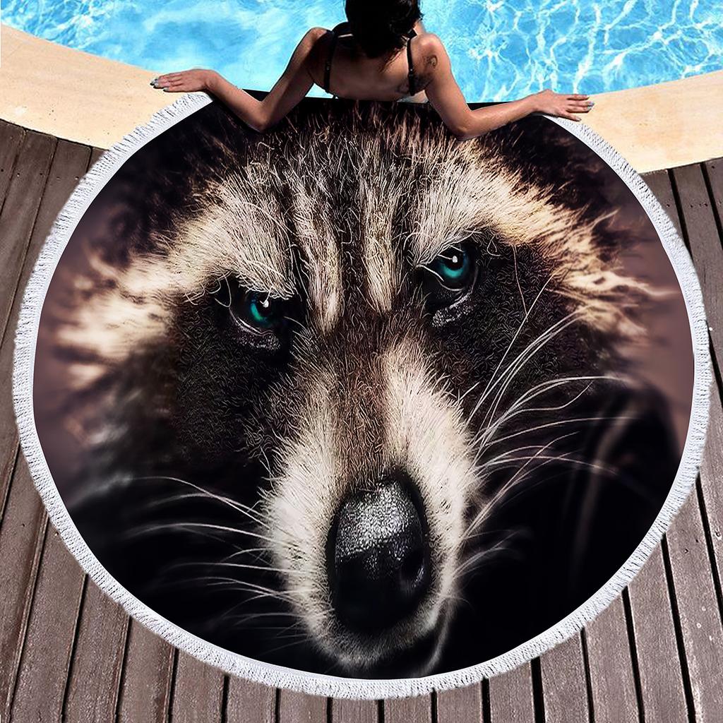 Wild Animal Raccoon Round Beach Towel Soft Microfiber Beach Blanket Sand Free Quick Dry Circle Bath Towel Absorbent Yoga Mat