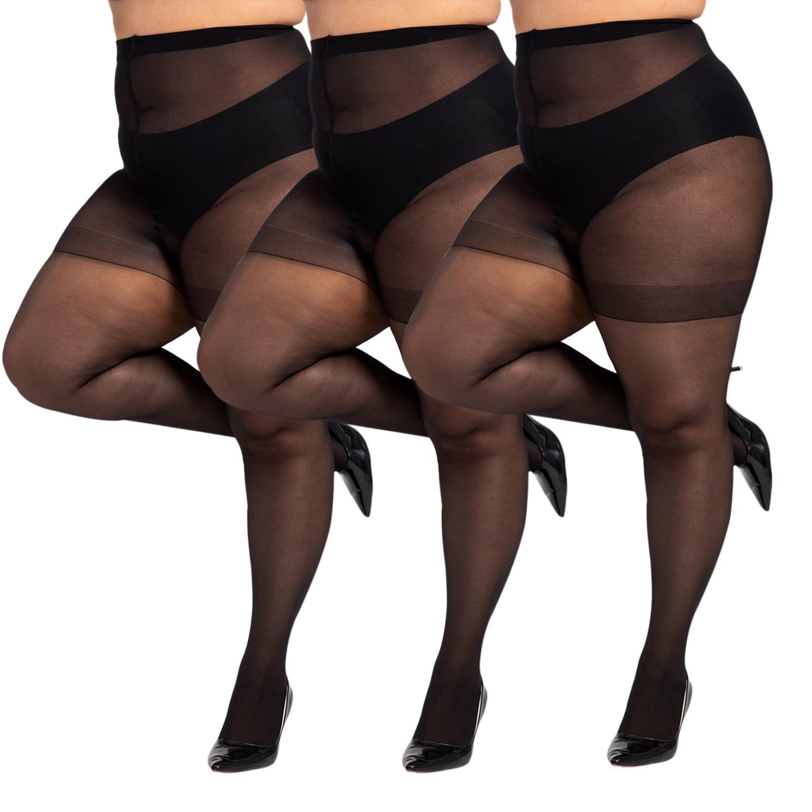 

3Pcs Plus Size Pantyhose Women 160Kg Extra Large Tummy Control Tights Non-Slip No Slipping Down Sheer Breathable Stockings 5Xl 1XL