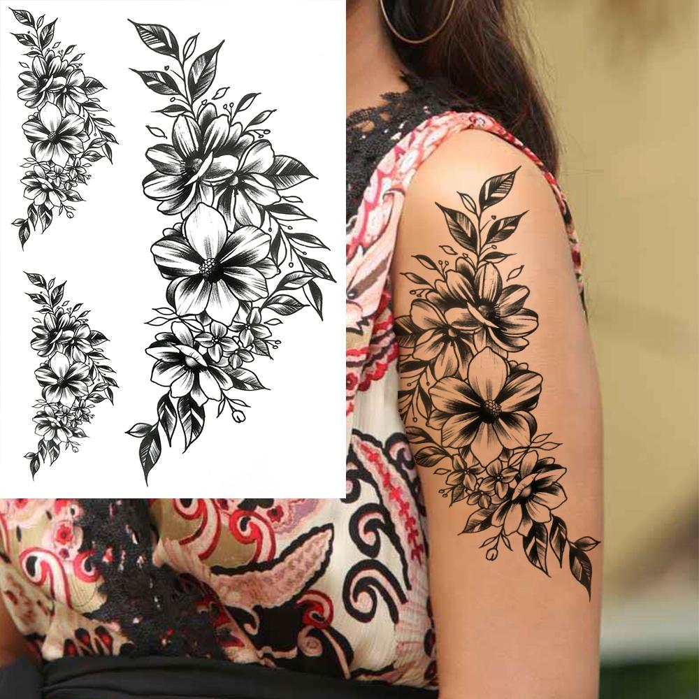 Owl Bird Temporary Tattoos For Women Fake Peony Flower Tattoo Sticker Black Body Art Drawing Tatto Diamond Crystal Jewelry Tatoo