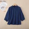 ZANZEA Women Casual Round Neck Solid Color Loose 3/4 Sleeve Blouse