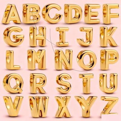 Heißes Kupfer 26 Buchstaben Alphabet AZ Charm Perlen Anhänger Goldfarben Kompatibel Mit Authentischen Armbändern Halsketten DIY Schmuck Damen
