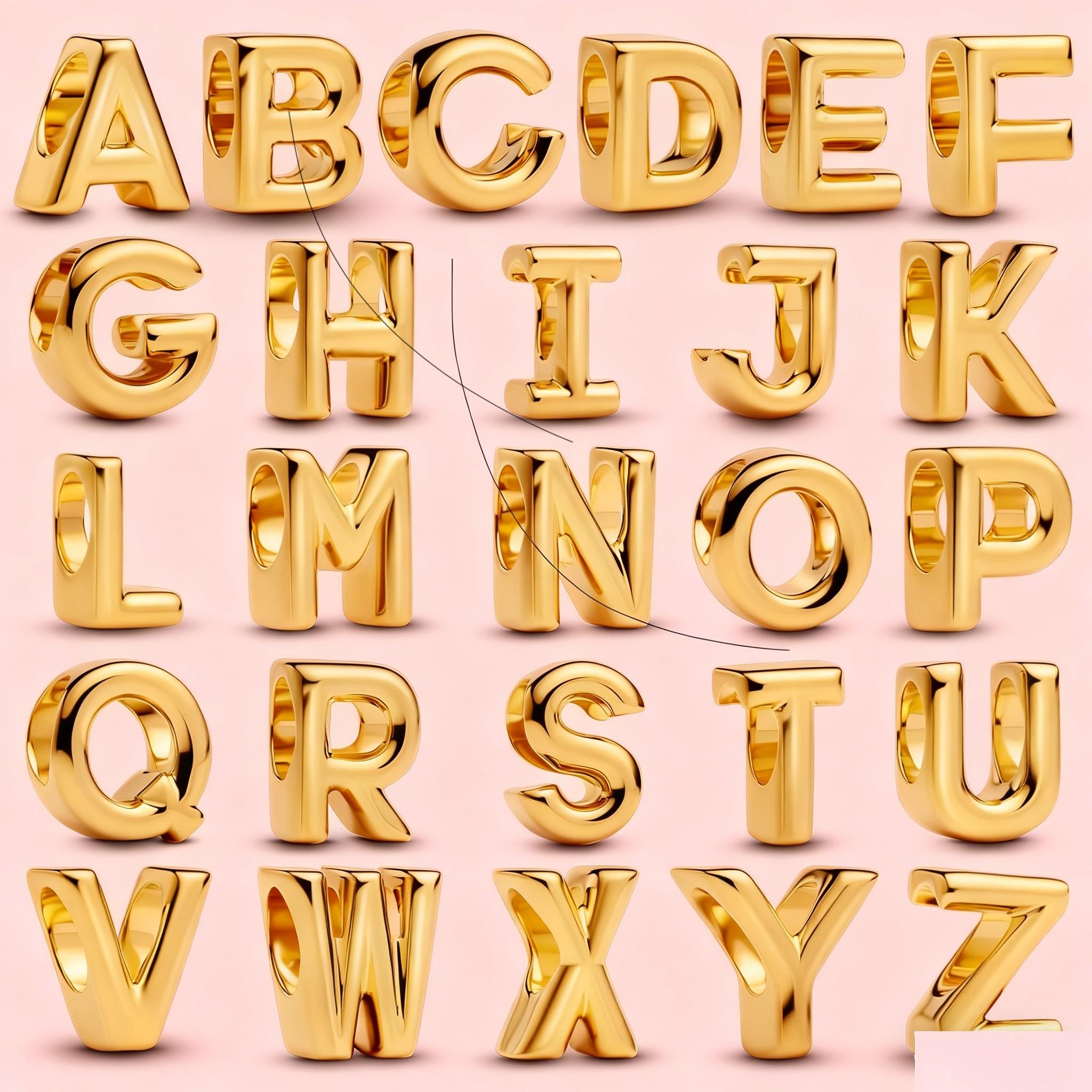 Copper 26 Letters Alphabet A-Z Charms Bead Golden Pendant Fit Original Bracelets Necklace Diy Jewelry Women