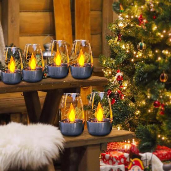 Solar Candle Light Waterproof Solar Powered Tea Light Realistic Flickering Flameless LED Kerosene Lantern for Patio Garden Porch Tabletop Indoor