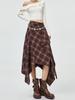 Women's Retro Plaid Woolen Skirt - Irregular Slimming Design for Autumn/Winter