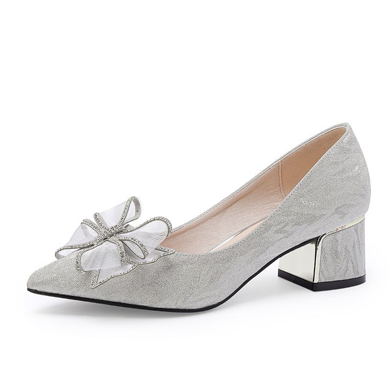 Women's Shoes Bride with Bow Ladies Pumps Pointed Toe Medium Heels Spring Discount Chic Point High Quality Luxury Brand Popular