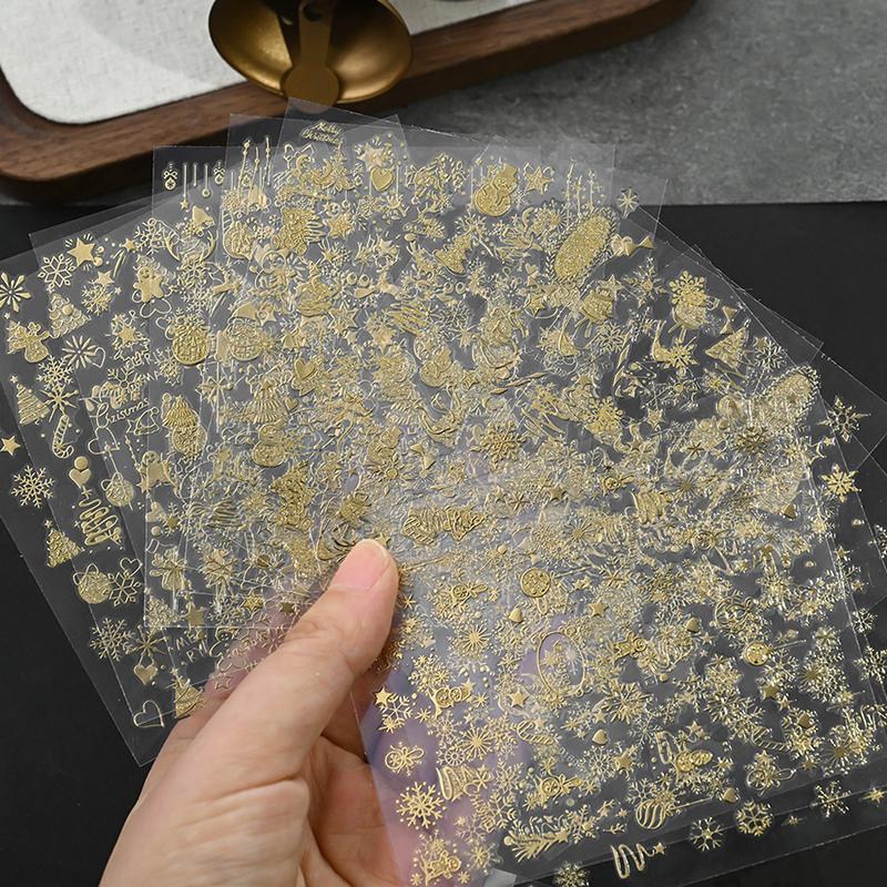 1Sheet Gold 3D Christmas Nail Foil Stickers Sparkling Snowflake Christmas Tree Snow Globe Snowflake Nail Slider Nail Stickers