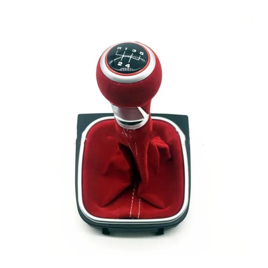 

Ручка переключения передач с ручным управлением 5 6 скоростей с гетрами для Volkswagen VW Golf 5 6 MK5 MK6 R32 GTI 04-09, красная замшевая кожа, автомобильный Стайлинг