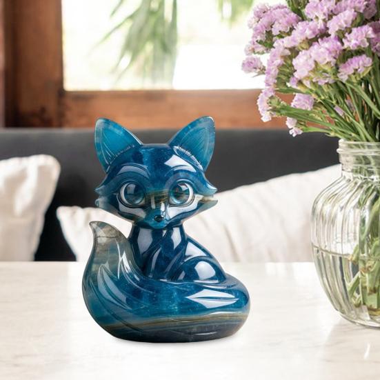 Little Fox Figurine Hand-Carved Healing Guardian Fox Statue Lucky Animal Sculpture Home Office Desktop Decoration Ornament