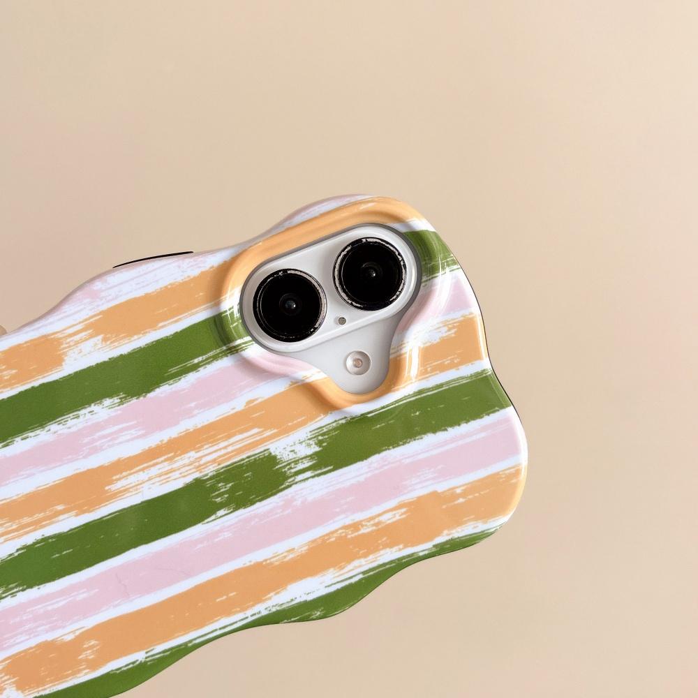 Fashion Graffiti Striped Color Blocked Phone Case For Iphone 16 15 14 13 12 Pro Max Wave Border Frame Protect Shockproof Cover