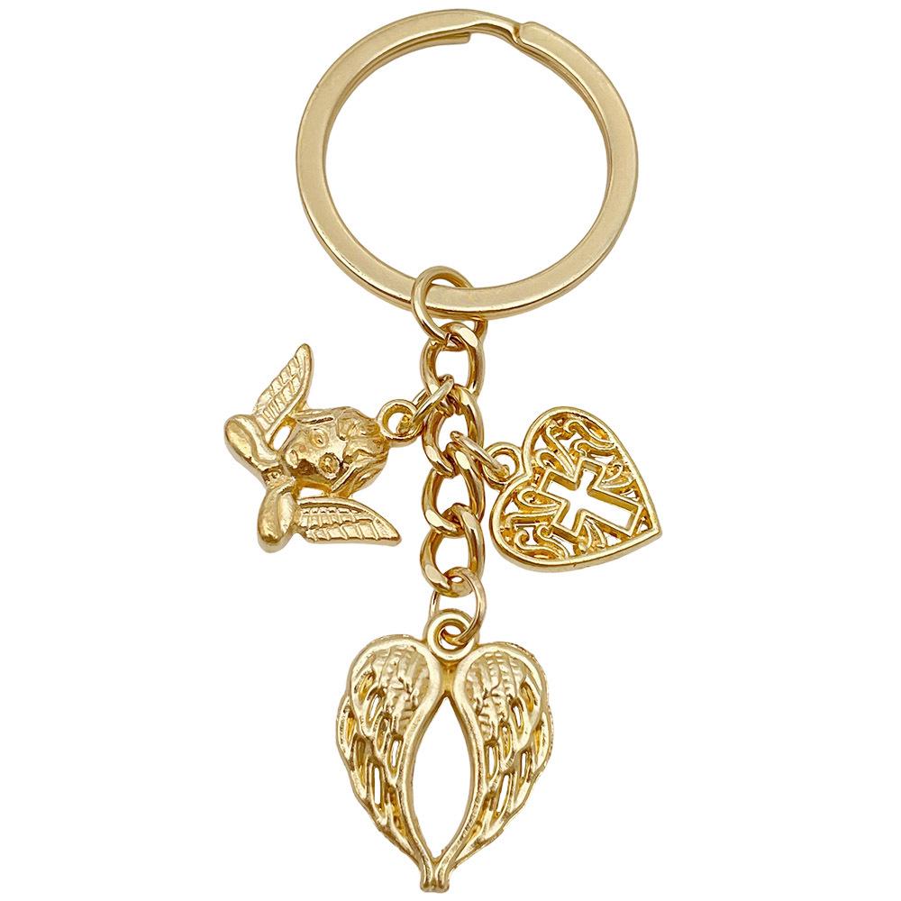 Gold Heart Angel Wings Cross Keychain Pendant