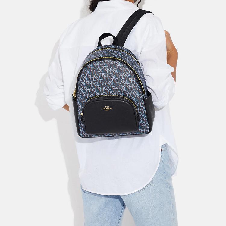 Coach Court 27 Printed Zipper Closure Canvas And Pebble Leather Backpack Women backpack Blue CF344-IMNAV