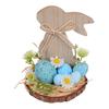 Wooden Easter Bunny Decoration Farmhouse Rustic Artificial Flower Colorful Egg Rabbit Table Sign Desktop Ornament