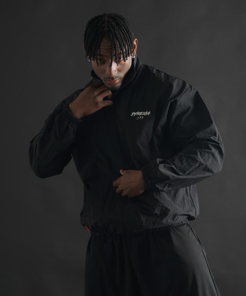 Phermenon Lockere Passform Nylon Windjacke Reißverschluss [Schwarz]