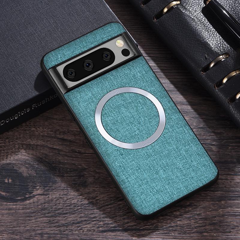 Coque Google Pixel 6/7/8 à Texture Tissu Magnétique Couverture Complète – Couleur Unie