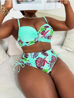 2026 Stylish Plus Size Hard Shell Print Swimsuit with Adjustable Double Shoulder Straps