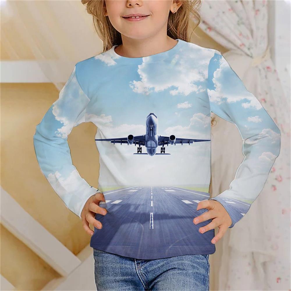 Long Sleeve T-Shirts Summer Aircraft 3D Printed T Shirt Fashion Kids Casual Boy Girl O-Neck Tshirt Children's Tees Tops Clothing