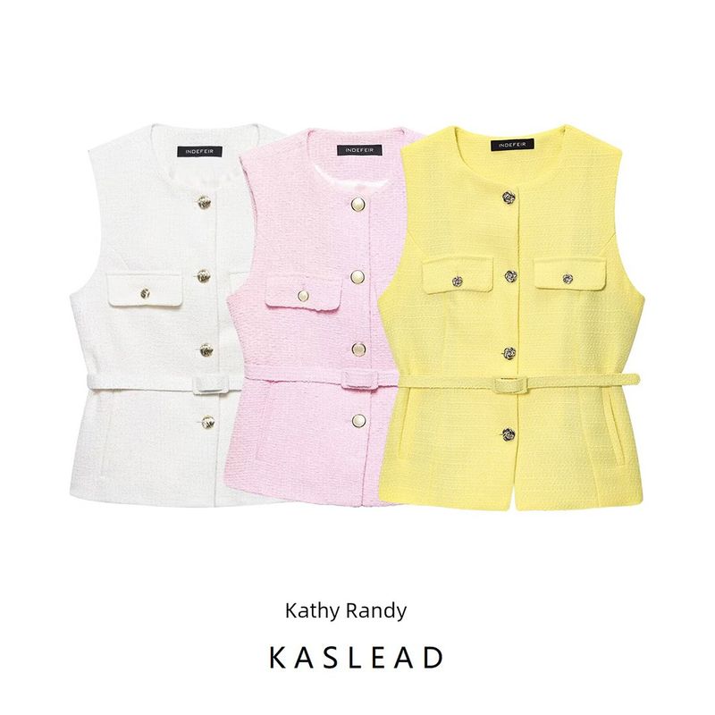 Kaslead New Arrival Women's Clothing Fashion Style Fashion All-Match with Belt Texture Vest 2132091 620